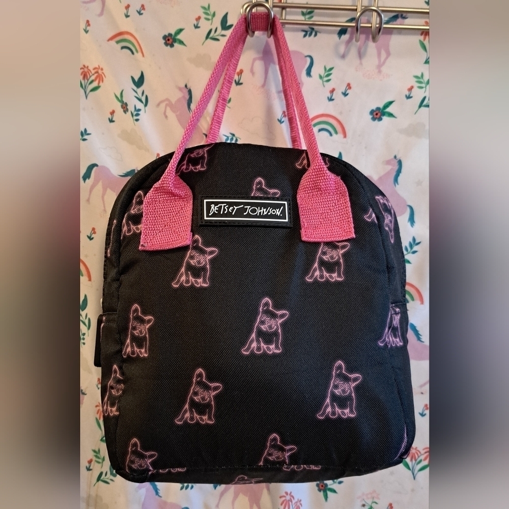 EUC Y2K Betsey Johnson Black & Pink French Bulldog School Work Travel Lunch Bag